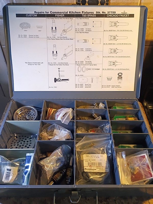 Plumb Master commercial kitchen repair kit in metal case