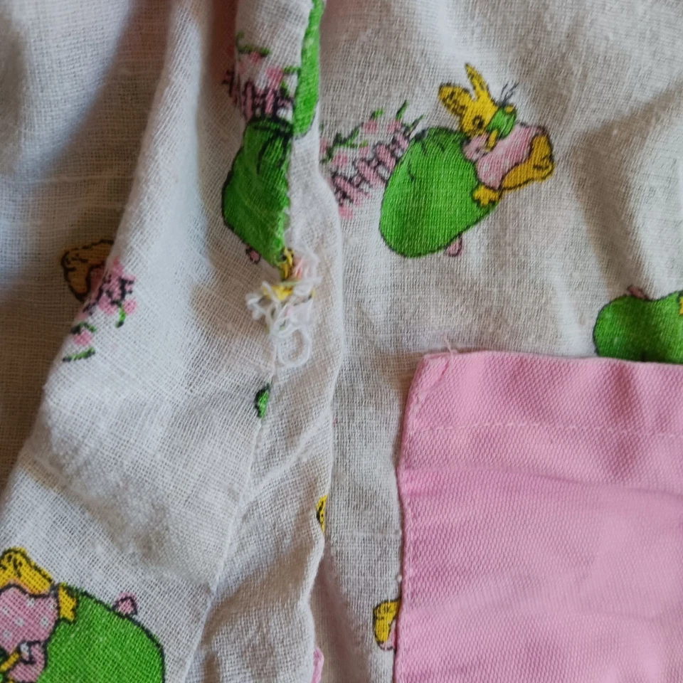 Vintage Girls 3T Dress 1970's Handmade Bunnies Party Bunny Pink Hippie 1OF1 - Image 4 of 4