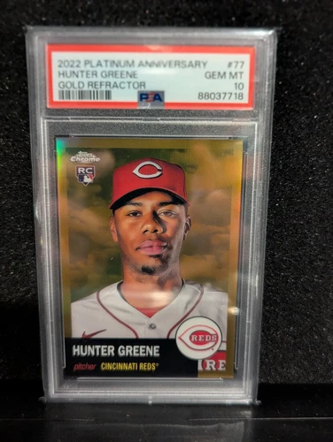 Hunter Greene (RC) 2022 Topps Chrome Platinum Anniversary #77 Gold /50 PSA 10