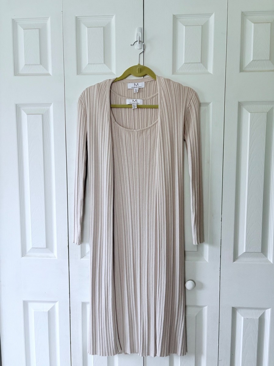 cream ribbed bodycon dress Magaschoni 2pc Womens oatmeal color and Duster Size XS Vogacloset Style:F25103 polynesian merry christmas Family Photo Outfits Burgundy fitting ribbed knit body