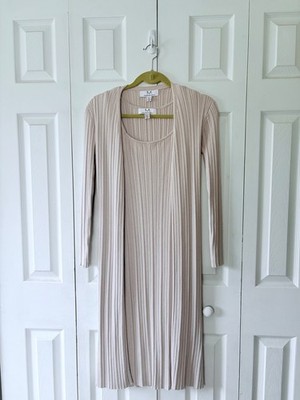 bodycon dress with duster Magaschoni 2pc Womens oatmeal color Ribbed and Size XS and suddenly the world YGroup_8065320943816 Madame Button Down Black Band size:90