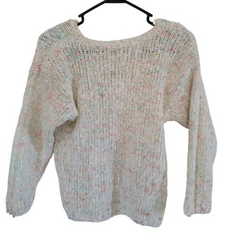 Girls Pastel Crochet Knit Pullover Sweater Casual Fall Retro Boho Pastel V-neck - Picture 2 of 6