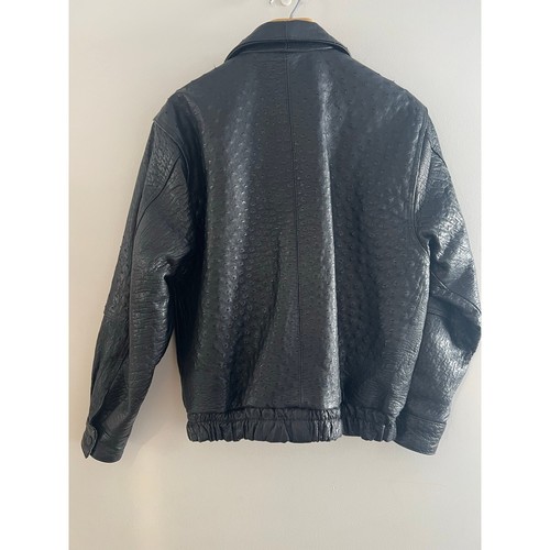 Vintage Moda Scapa Genuine Ostrich Leather Bomber Jacket Black Size Medium - Picture 2 of 11