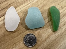 Sea glass - 3 Large Top Drilled Pendant Pieces - Lot  427