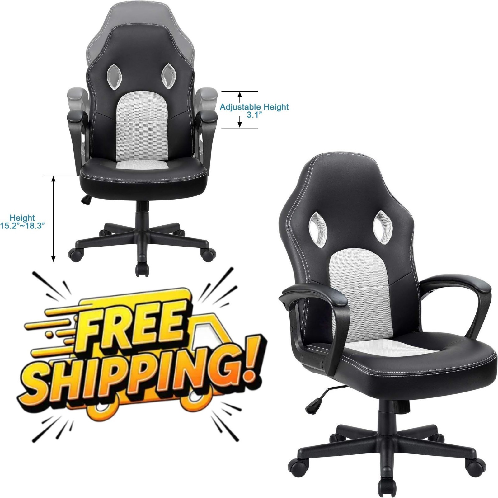 Pu Leather Adjustable Swivel Desk Chair