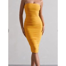 Club L My Girl Mango Strapless Bodycon Ruched Mesh Midi Dress 8 NWT