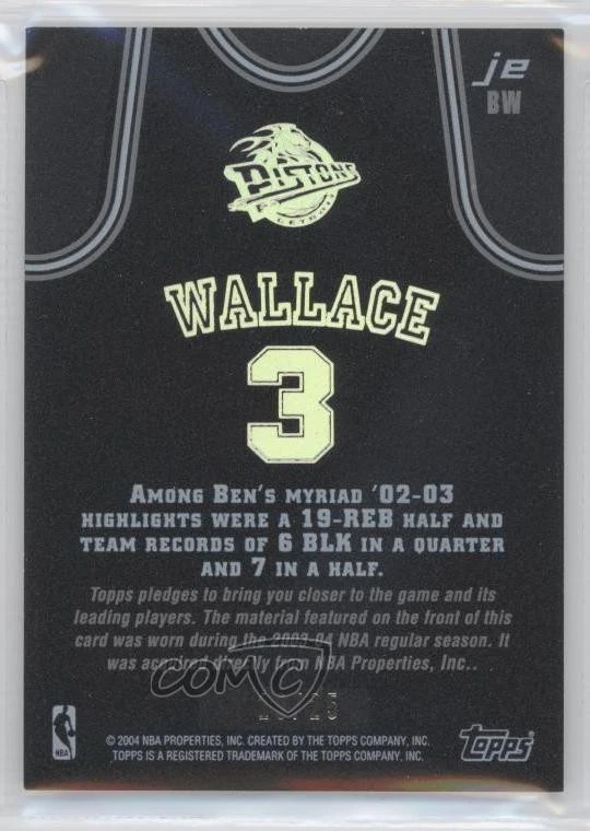 2003-04 Topps Jersey Edition Black /25 Ben Wallace #jeBW HOF - Image 2 of 2