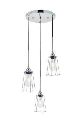 Chandelier Light Fixture Pendant Modern Chrome Farmhouse Caged Shade Dining Room