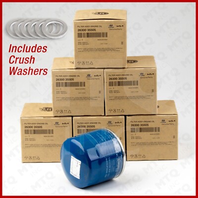 Hyundai Kia Engine Oil Filters with Washers (QTY=6) 26300-35505 / 26300-35504