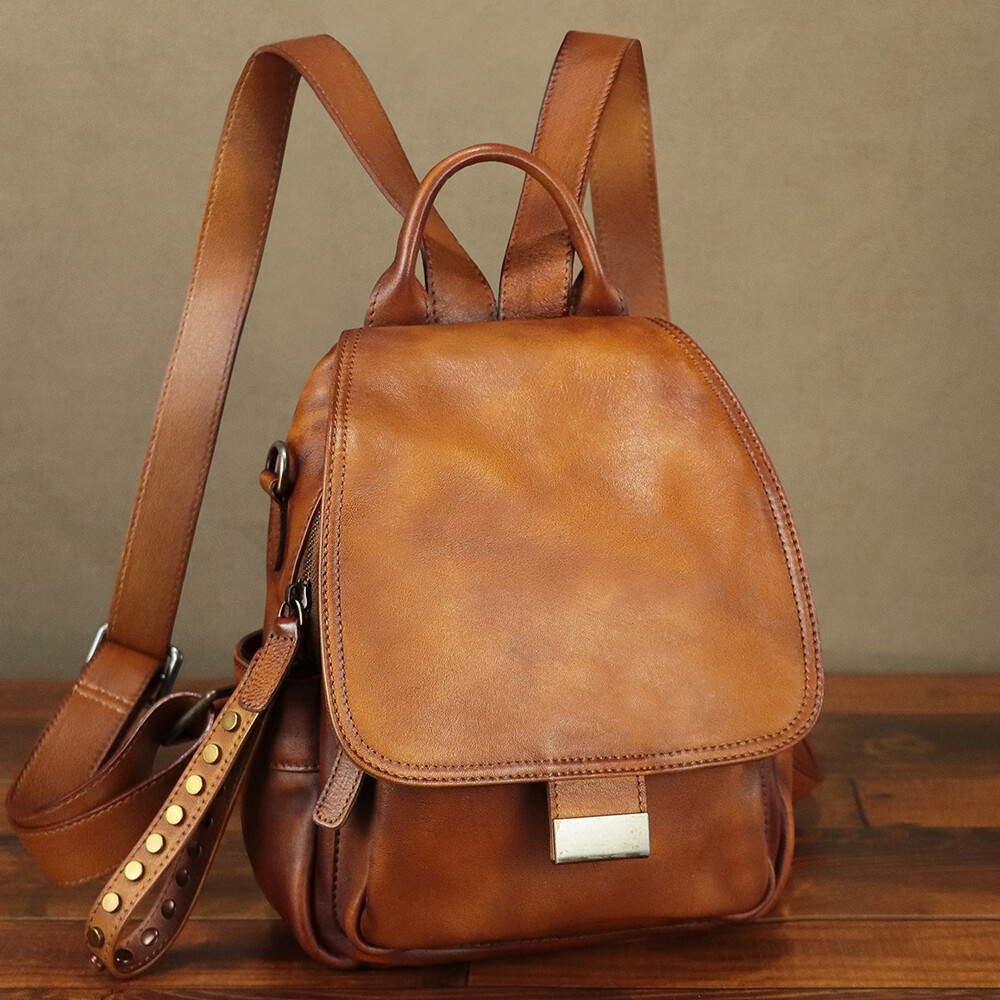 Mochila de cuero genuino monederos para mujer mochila hecha a mano mochila vintage