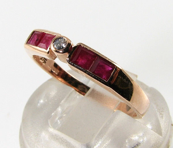 Anillo Eternity Art Deco 9K 9CT Oro Rosa Diamante Rubí Talla O