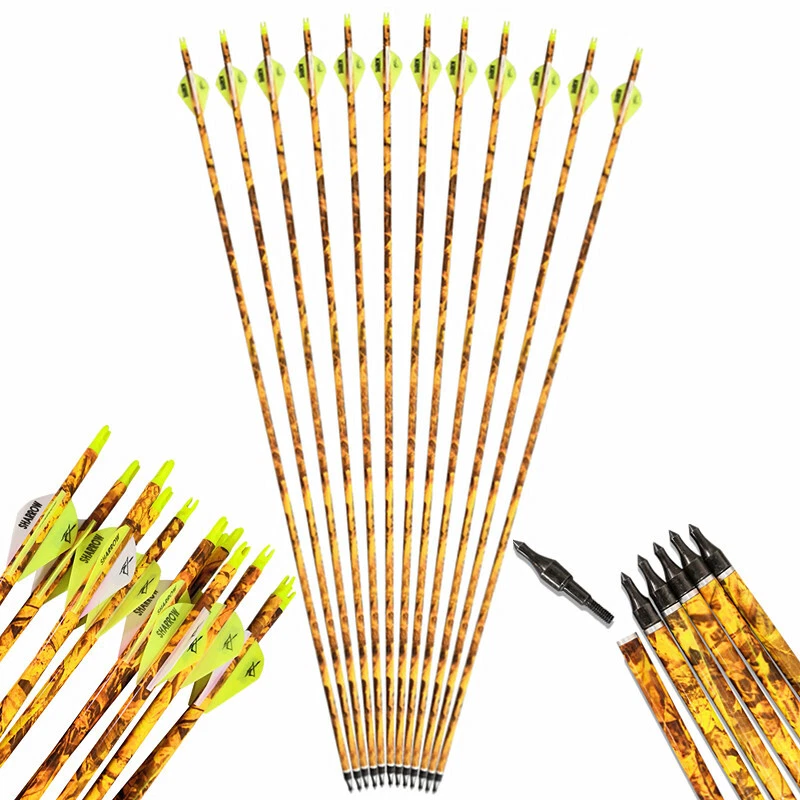 30" Carbon Arrows Camo Screw Broadhead SP600 Archery Bow Shooting Hunting Target - Image 3 of 4
