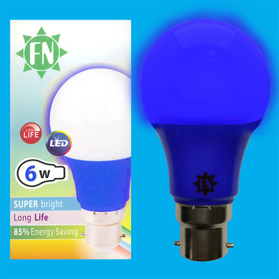 2x 6W LED Blue Coloured GLS A60 Light Bulb Lamp BC B22 Low Energy 110 - 265V