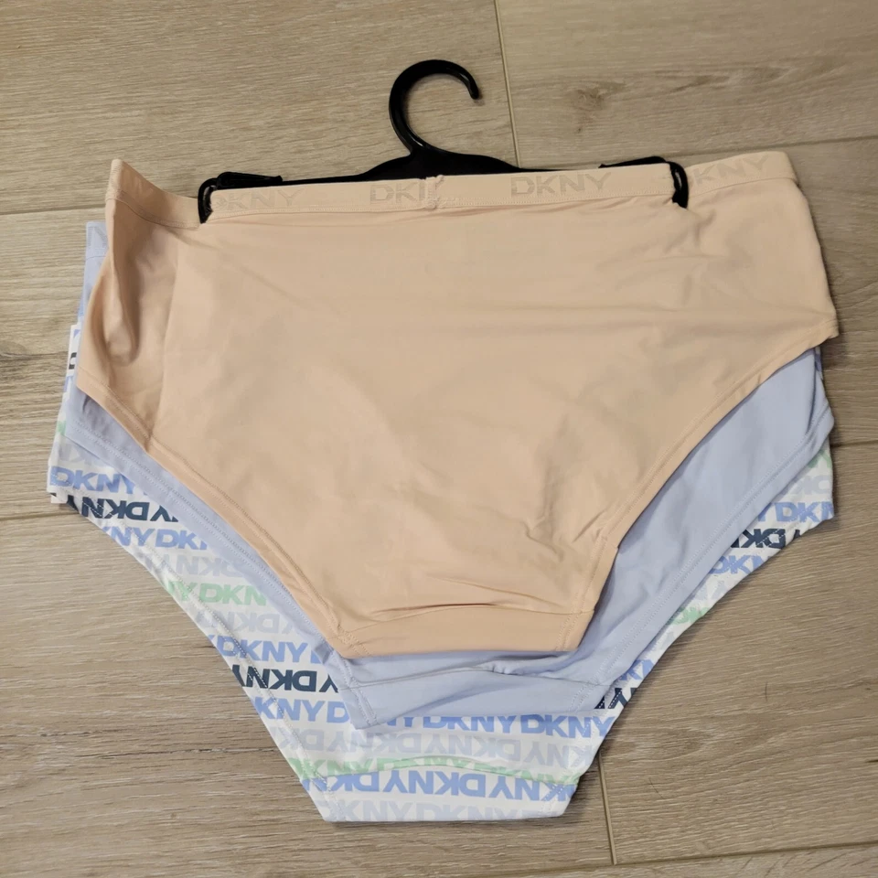 DKNY Mujeres Hipster Ropa Interior Bragas Mezcla de Nylon 3 Pares Talla Lg Azul Cielo Desnudo Foto 3 de 3
