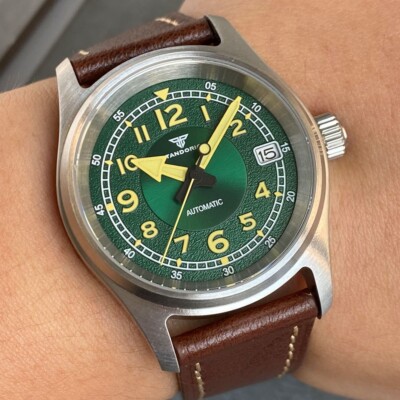 Tandorio New 36mm Green Lume Sapphire 20ATM NH35 Automatic Men Pilot Watches