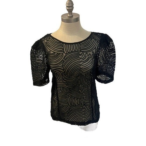 Pnina Semi Sheer Mesh Blouse Large Black Half Sleeves Formal - Picture 2 of 6