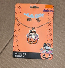 SANRIO Halloween Hello Kitty Claire's BOW EARRINGS AND Necklace NEW