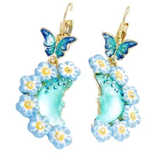 Kirks Folly Forget Me Not Butterfly Goddess Moon Shadow Leverback Earrings GT 13
