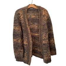 Notations Open Front Cardigan Sweater Women XL Brown Acrylic Casual Cozy Winter