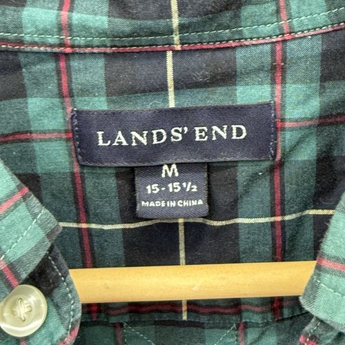 Camicia Lands End uomo M quadri flanella bottoni 15/15,5 verde rosso 100% cotone - Foto 2 di 7