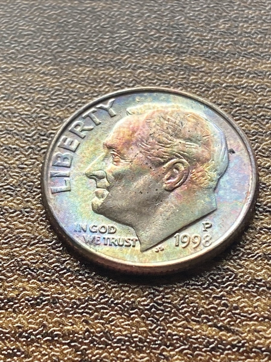 1998 P Roosevelt Dime Beautiful Rainbow Tone & Color!! Actual Coin