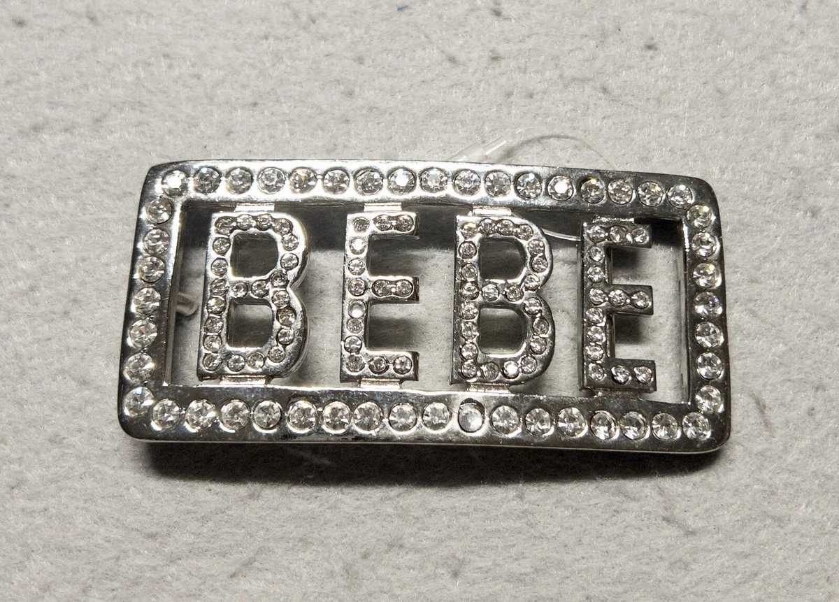 bebe soft, wide genuine leather belt with rhinestone buckle Vintage Signed BEBE Made in USA Unisex Beige Studded Leather  main image 2