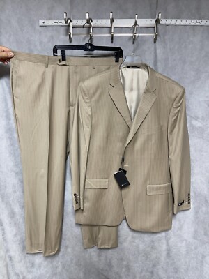 NWT Bachrach Suit Men 48L Tan Striped 2B Career Academia Wool Pants 43X32 Luxe
