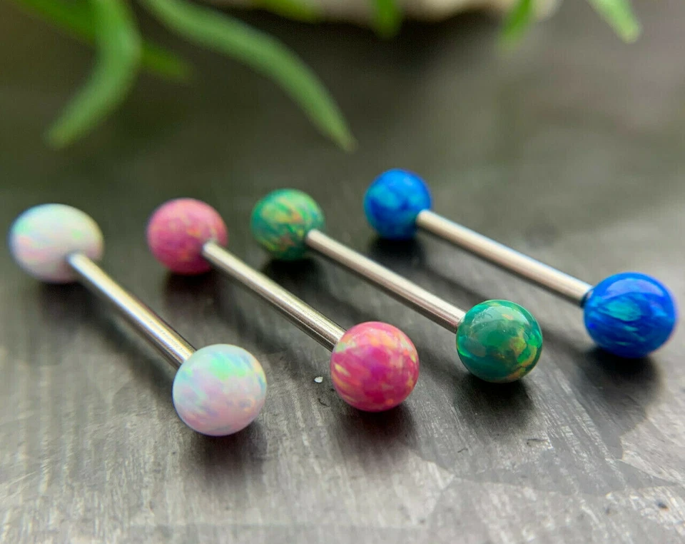 PAIR Internally Threaded 5mm Opal Balls Nipple Rings 9/16" Steel Barbells - Image 4 of 4