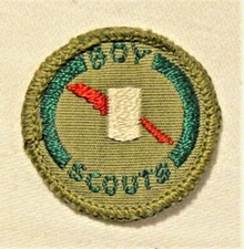 Red Quill Pen Boy Scout CLERK Proficiency Award Badge Brown back Troop Large