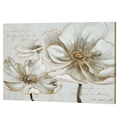 TOUCH OF CLASS Floral Chorus Handpainted Giclee Canvas Wall Art White and Gold 36"Wx2"Dx24"H