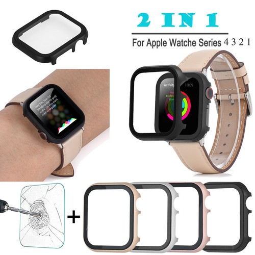 Per iWatch Series 7 6 5 4 3 2 1 custodia in metallo + protezione schermo vetro temperato pelle - Foto 2 di 42