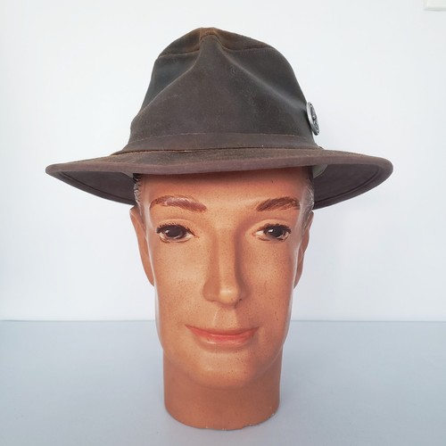 Vintage LL BEAN Leder Packer Hut mit Pin braun Fedora Gr. M DEADSTOCK RAR - Bild 1 von 13
