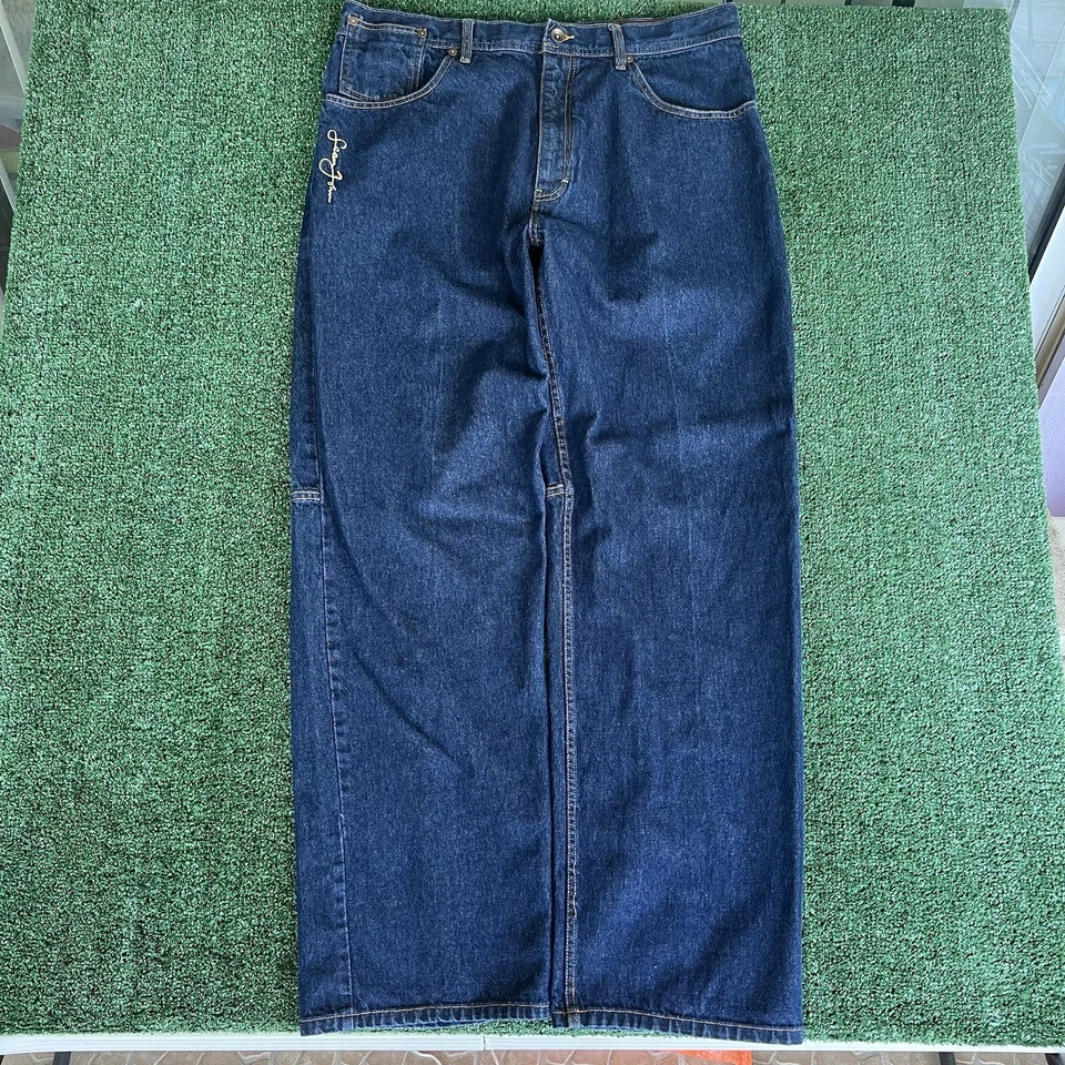 Vintage Y2K Sean John Baggy Wide-Leg Dark Blue Jeans 39x34.25" 21" Openings - Image 4 of 4