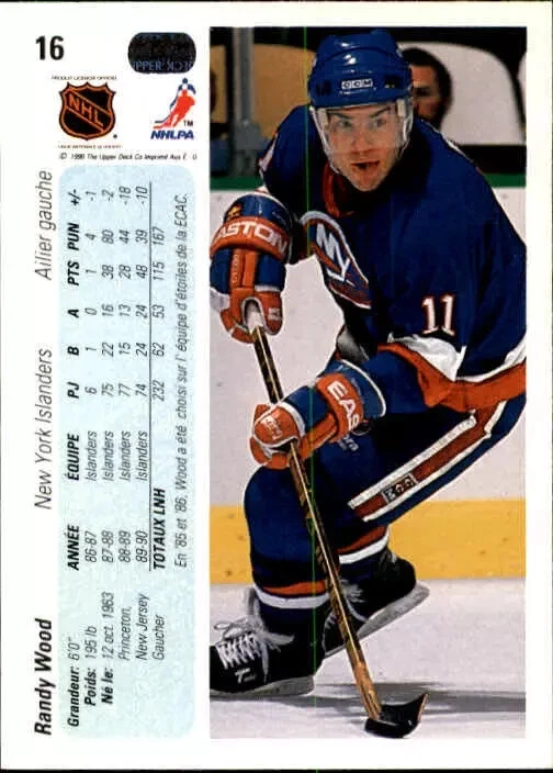1990-91 (ISLANDERS) Upper Deck French #16 Randy Wood - Image 2 of 2