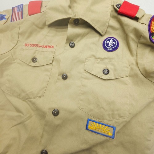 Boy Scouts Of America Boys Youth Medium Uniform Shirt Tan USA Made Patches - Picture 3 of 10