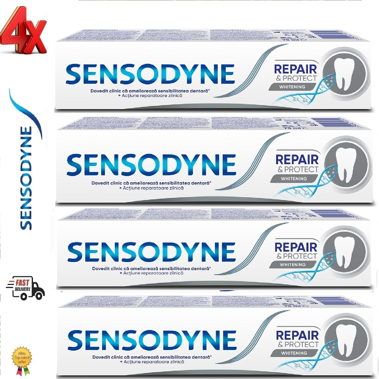 Pasta dental blanqueadora Sensodyne Repair & Protect paquete de 4 x 75 ml (300 ml)