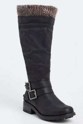 TORRID BLACK SWEATER TRIMMED KNEE-HIGH SLOUCH BOOT (WW WIDE CALF) size 