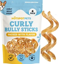 Spring Bully Sticks for Dogs -(6 Pack) Premium All Natural Long Twisted Beef Piz