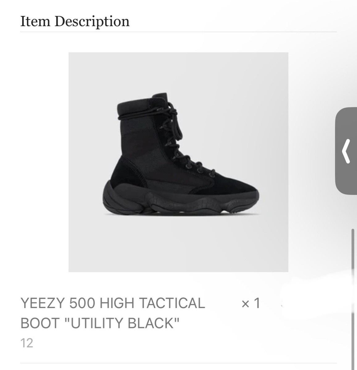 Adidas x Yeezy 500 High Tactical Boot “Utility Black” Size Adidas x Yeezy 500 High Tactical Boot “Utility Black” Size
