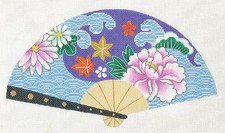 Oriental FAN Purple  Pink Blossoms Japanese handpainted Needlepoint Canvas LEE