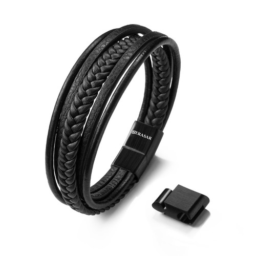 SERASAR, Lederarmband „Braid“ für Männer, Perfektes Geschenk für Vater - Picture 2 of 17