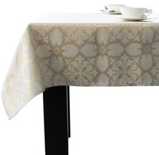 Assorted Size Holiday Jacquard Fabric Tablecloths Polyester Ivory /Metallic Gold