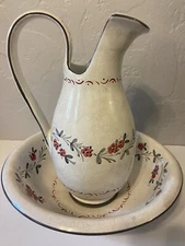 Sberna Deruta Italian Pottery Floral Pitcher & Bowl