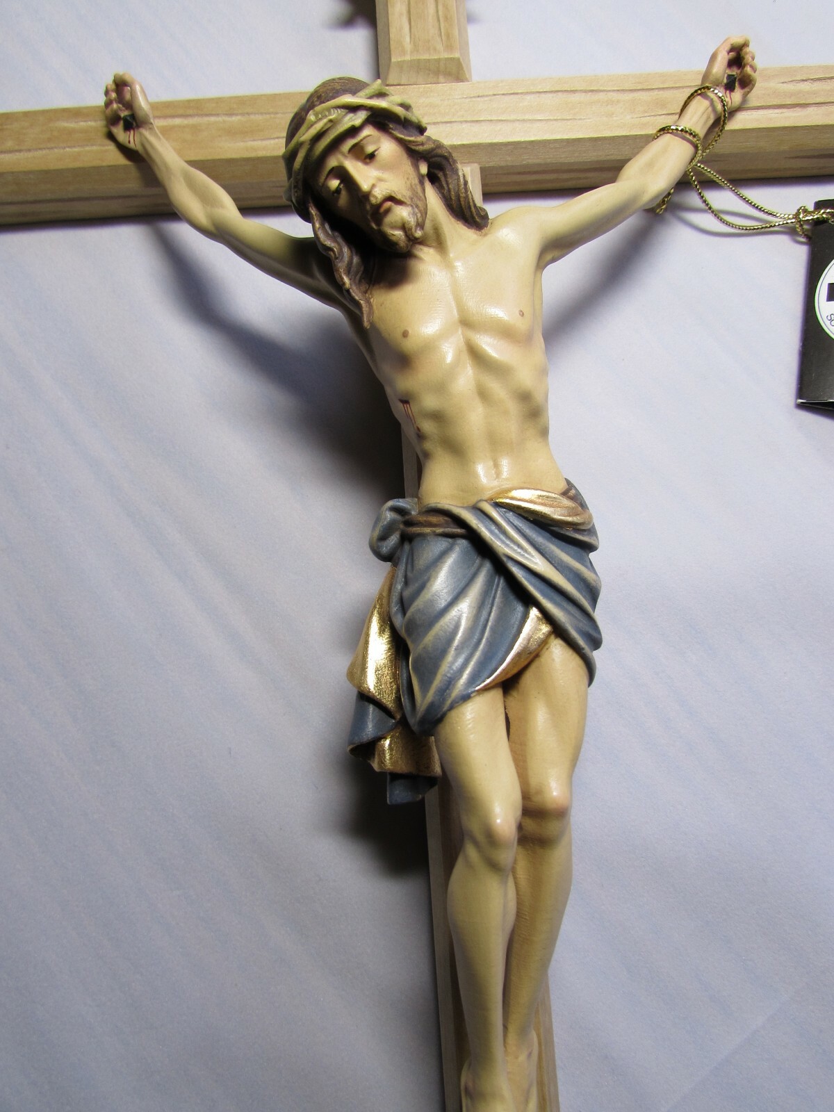 18.5" Large Wood Carved Crucifix - Beautifully Hand Painted - Solid Wood Corpus