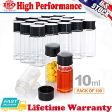 100 Pack 10ml Glass Vials with Screw Caps Clear Liquid Sample Vial Bottles USA