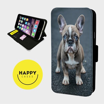 SÜSSE FRANZÖSISCHE BULLDOGGE WELPE - Kunstleder Klapp Handy Hülle Cover - iPhone/Samsung