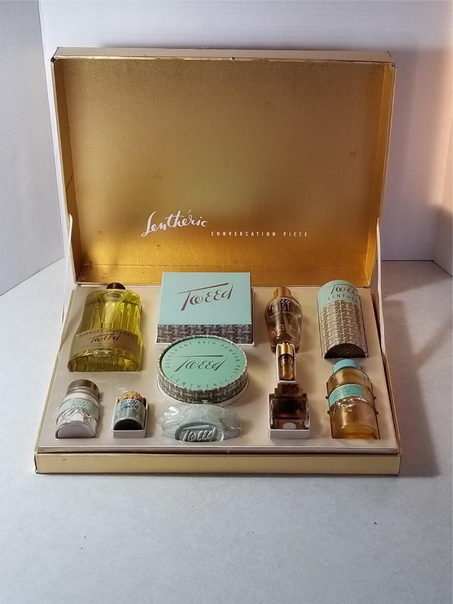Rare 1950s Lentheric Tweed Conversation Gift Set Perfume Powder