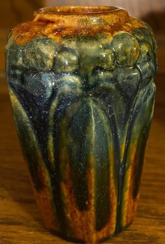 1920s Brush McCoy Amaryllis Miniature Vase, Cobalt & Brown, 4.25", Mint! - Picture 2 of 9