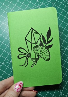 Pocket Journal | SketchBook 5.5x3.5'' Crystal/Botanical Stamped hand Ct Linoleum