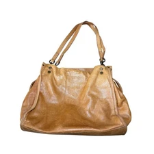 American Leather Co lenox tan triple entry shoulder satchel bag quiet luxury